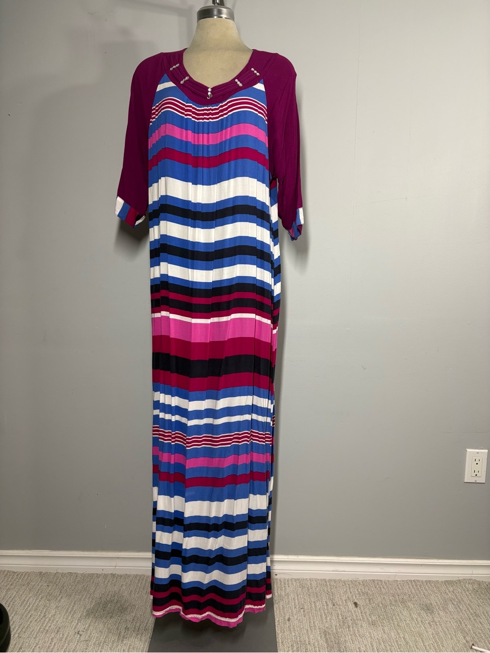 Laila Jayde Striped Maxi Dress in Magenta, Blue, White and Black